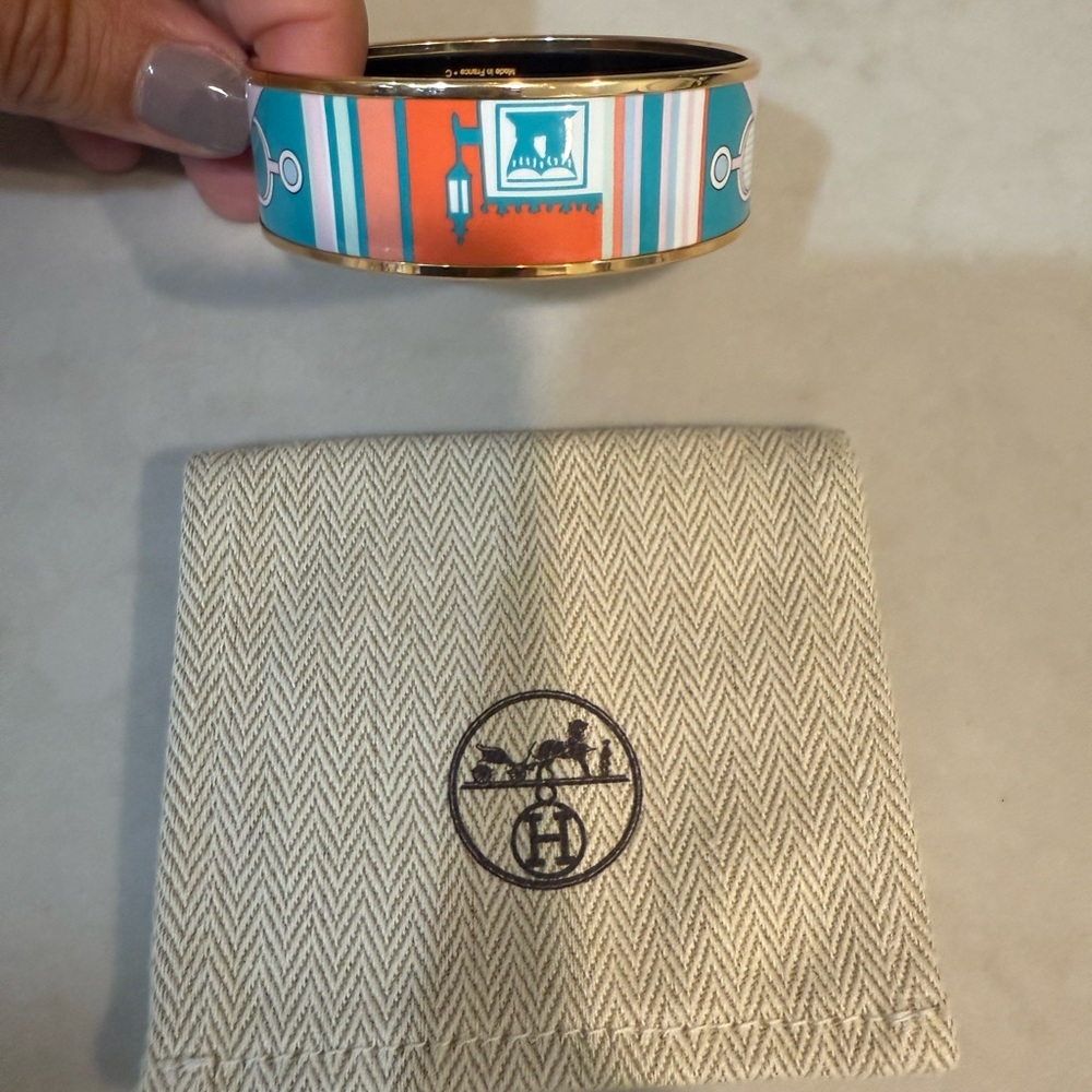 Hermès Gold and Turquoise Enamel Bangle